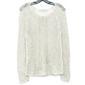 Loft Womens Sweater LINEN Crochet Lace Up Small H1